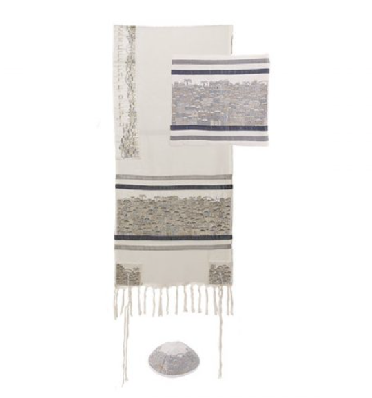 Emanuel Embr&#39;d Jerusalem Tallit Set - Silver