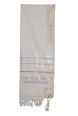 White and Silver Wool Tallit