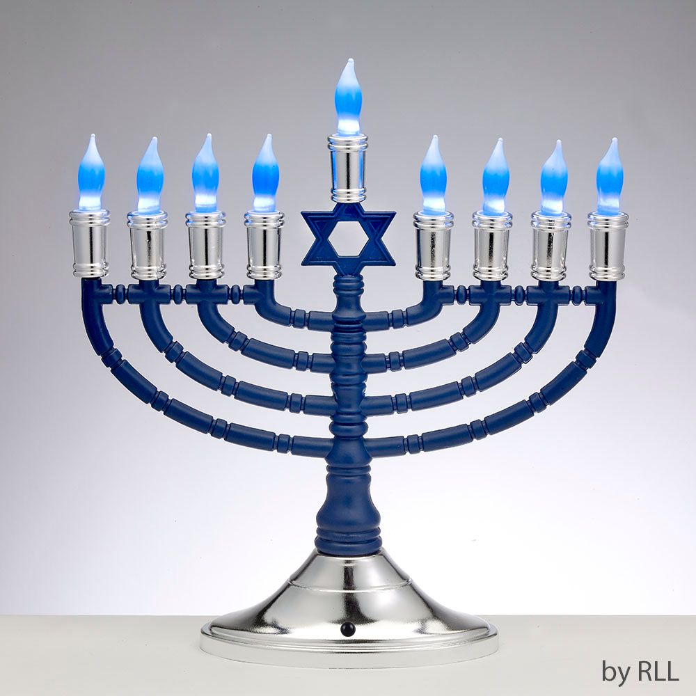LED Premium Electric Menorah - Blue/Silver