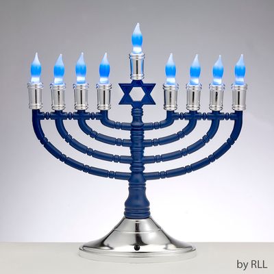 LED Premium Electric Menorah - Blue/Silver