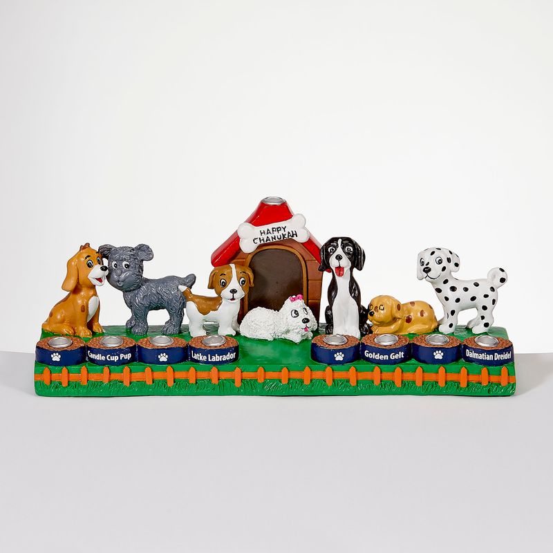 &quot;Dog Lovers&quot; Hand-Painted Resin Menorah