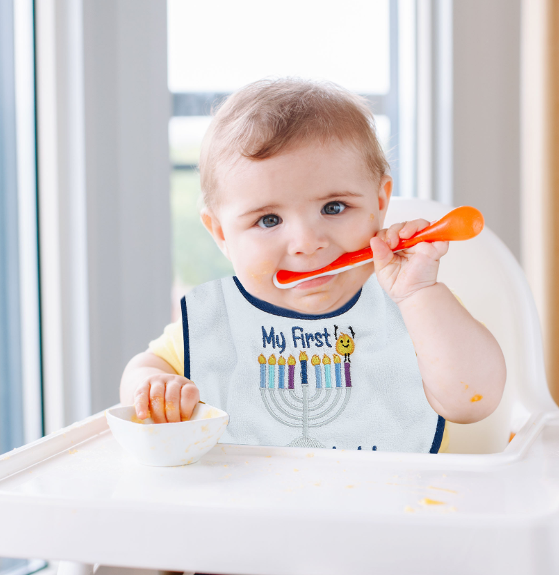 Chanukah Embroidered Bib - My First Chanukah