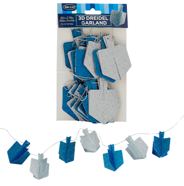 Chanukah Blue And Silver Dreidel Glitter Garland