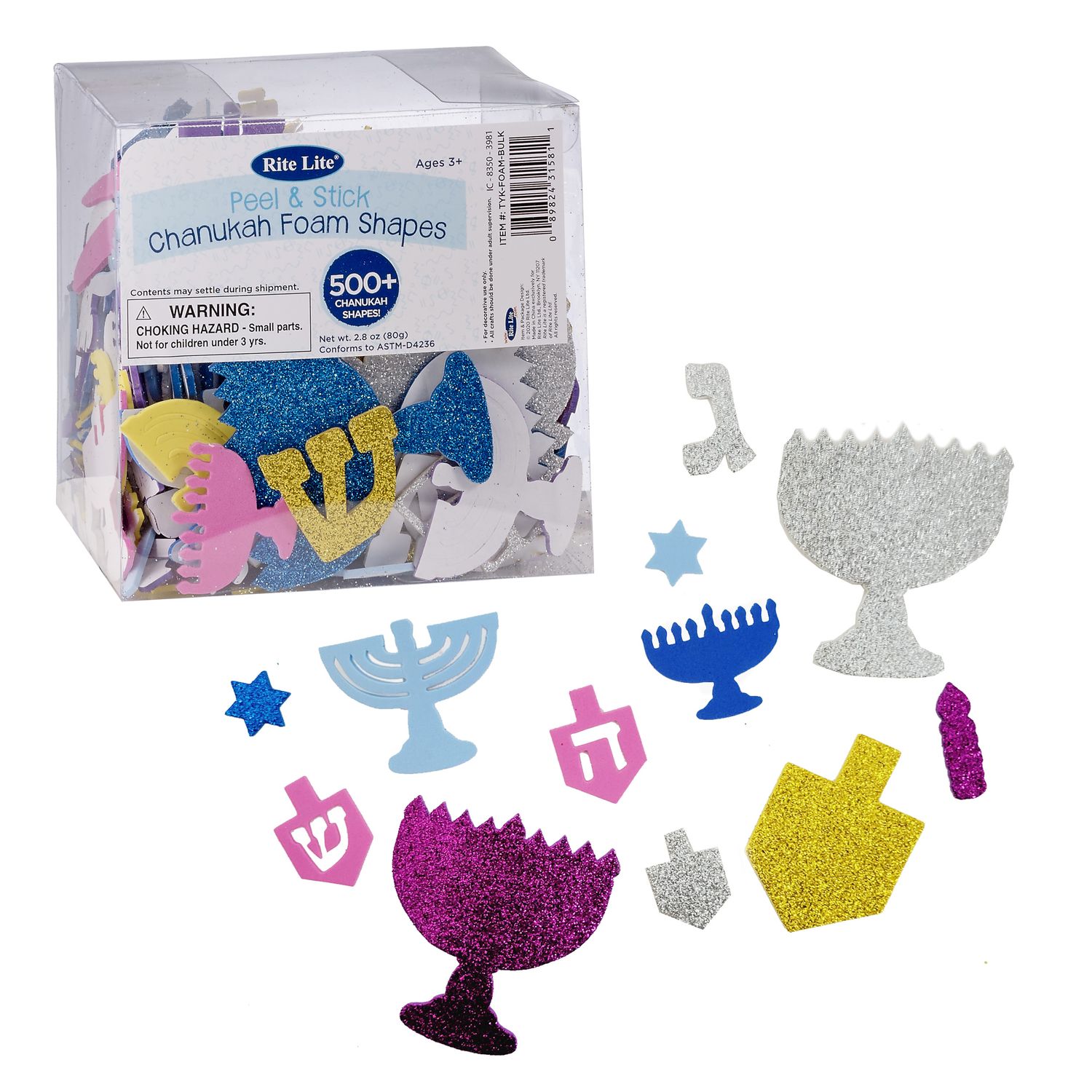 Chanukah Foam Shapes, Glitter Shapes Included (500+)