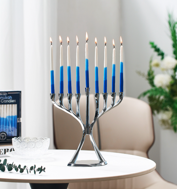 Premium Chanukah Candles - Blue/Wh Tri-color