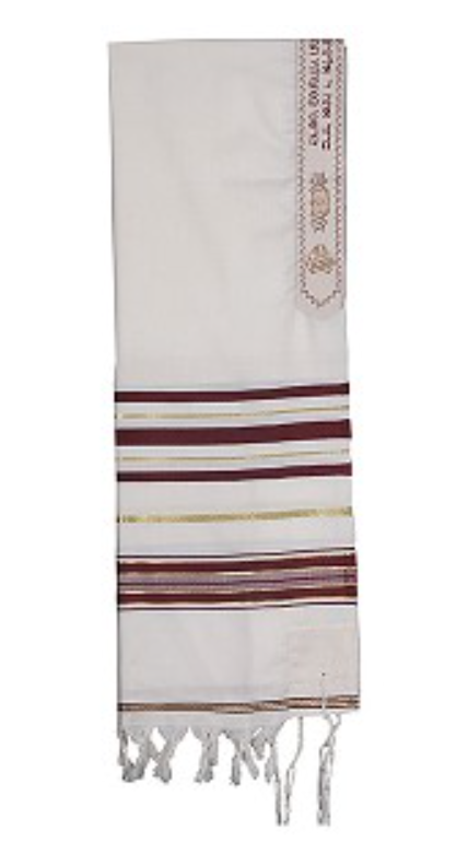 White Wool Tallit with Maroon
