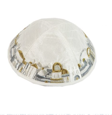 Emanuel Embr'd Kippah - Jerusalem (White)
