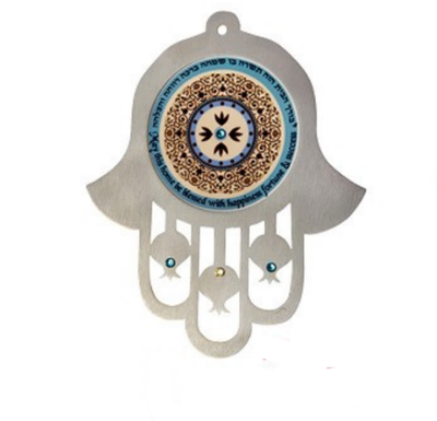 IMJ  Stl Steel Hamsa with crystals Home Blessing
