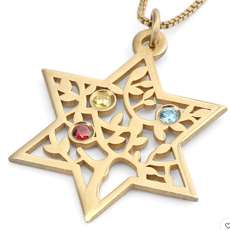 Star of David &amp; Tree of Life Necklace with Blue Topaz