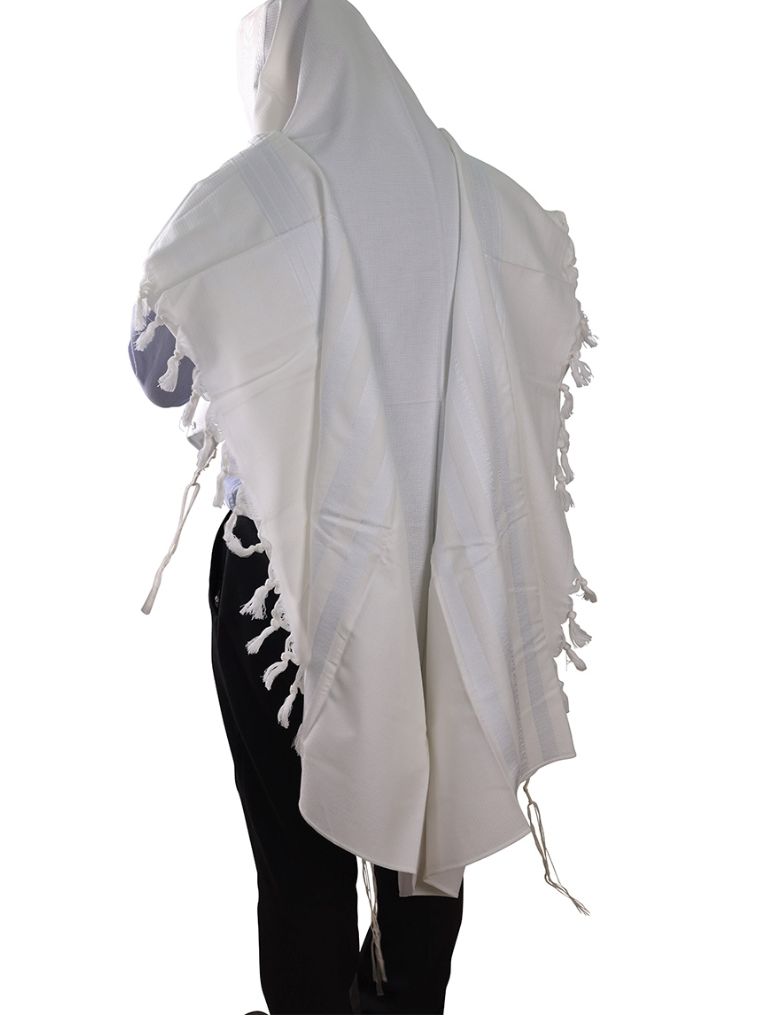 100% Cotton White with White Stripes Tallit