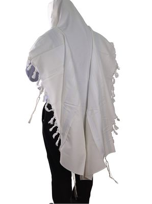 100% Cotton White with White Stripes Tallit
