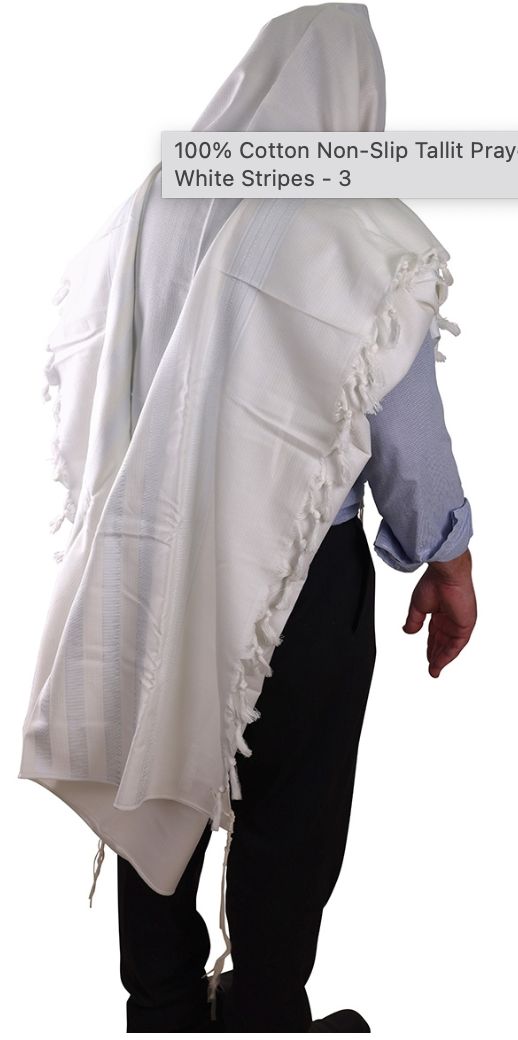 100% Cotton White with White Stripes Tallit