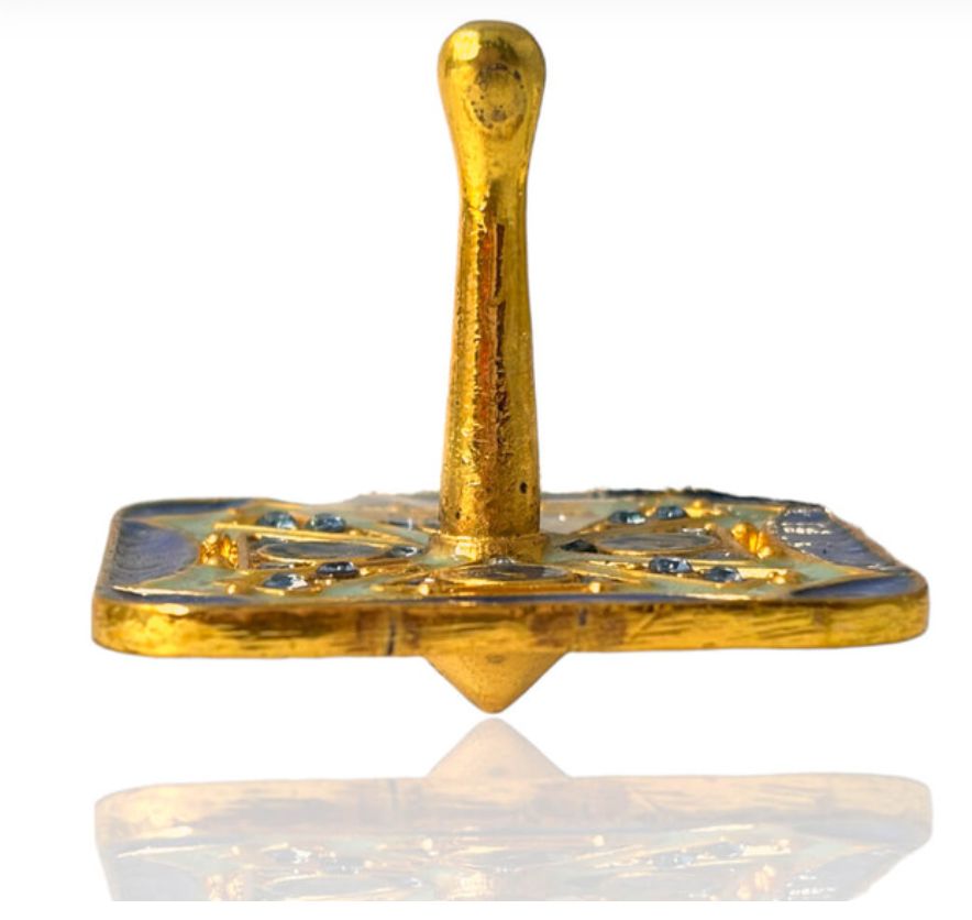 Gold Tone Blue Enamel Hanukkah Collector Dreidel