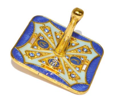 Gold Tone Blue Enamel Hanukkah Collector Dreidel