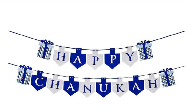 Blue Silver Happy Chanukah Dreidel Foil Banner