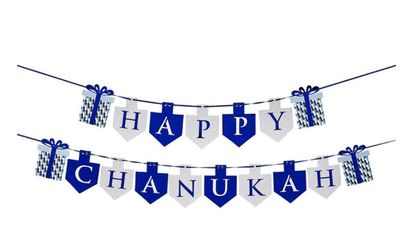 Blue Silver Happy Chanukah Dreidel Foil Banner