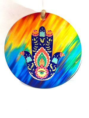 Lucky Vida Glass Hamsa Evil Eye- tyde color 5"