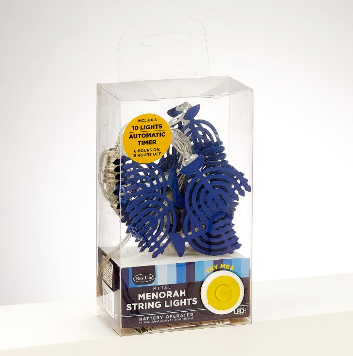Battery Operated Blue Metal Menorahs Light Set