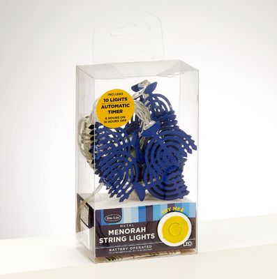 Battery Operated Blue Metal Menorahs Light Set