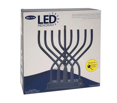 LED Navy Metal Electric Menorah w/ 4 Lighting Options