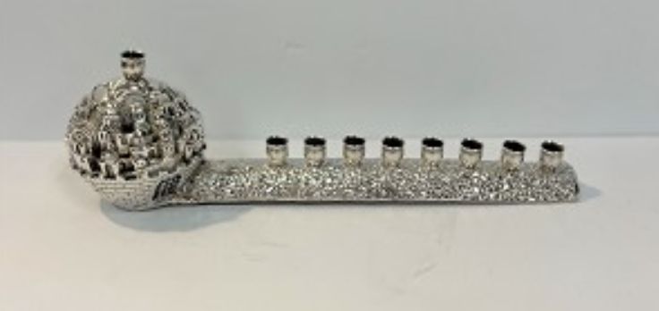 Sterling Silver Electroform Menorah with Jerusalem City Round Shape