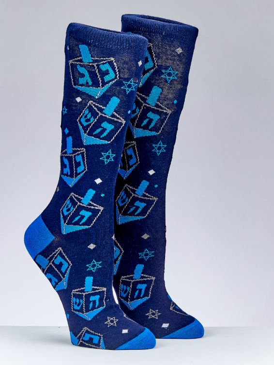 Chanukah Adult Crew Socks - Dreidels and Stars