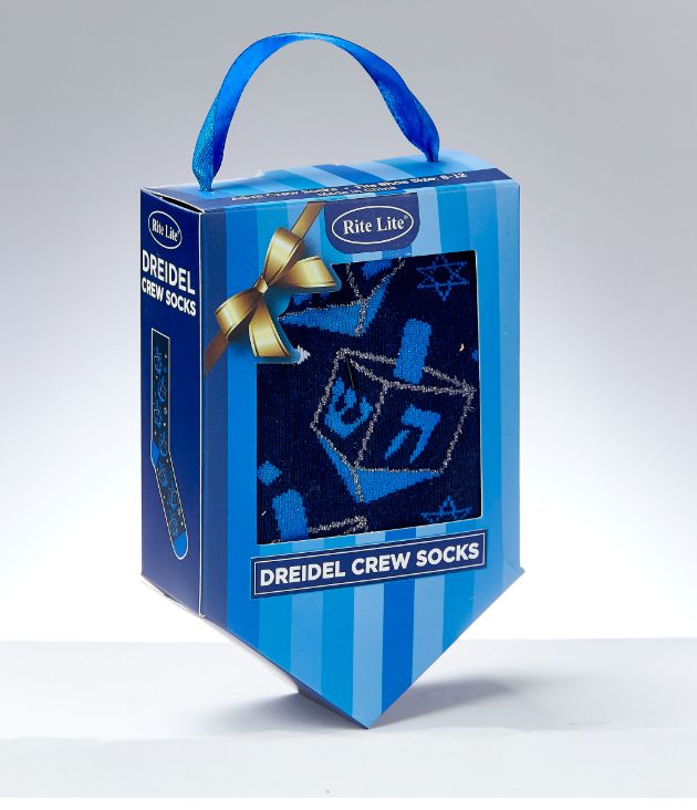 Chanukah Adult Crew Socks - Dreidels and Stars