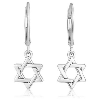 925 Stl/Slv Star of David Leverback Earrings