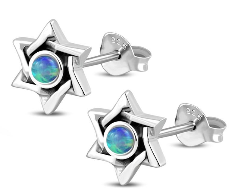 Sterling Silver Star of David Opal Stud Earrings