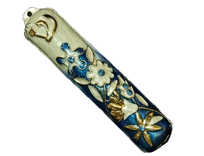 Enamel Jeweled Mezuzah - SM Flower2