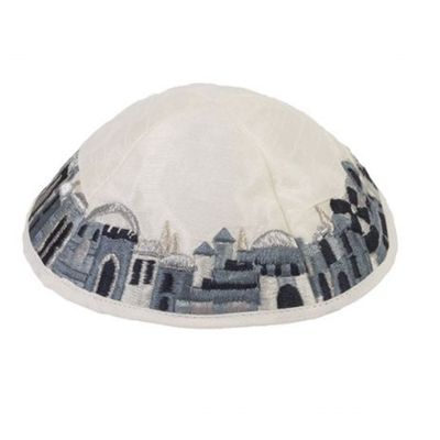 Emanuel Embr'd Kippah - Jerusalem (White)