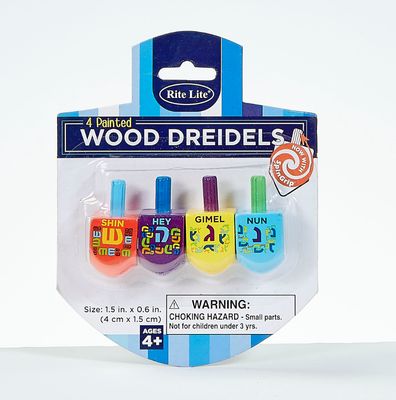 4 Pac Sm Painted Wood Dreidels