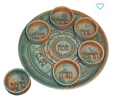 Ceramic Patina Seder Plate w/6 matching bowls