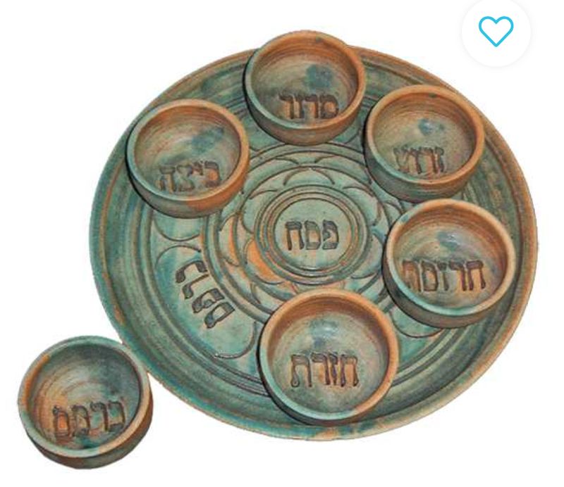 Ceramic Patina Seder Plate w/6 matching bowls