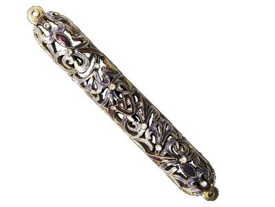 Enamel Jeweled Mezuzah - MED - Purple/Gold