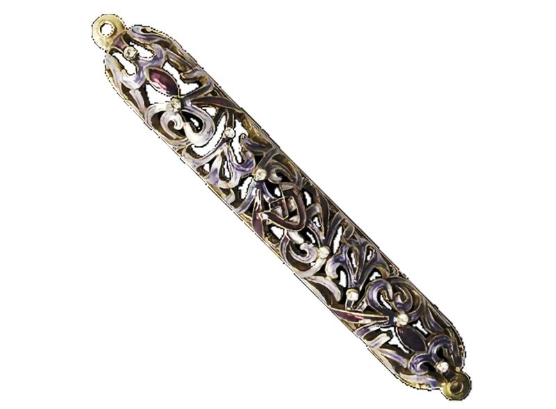 Enamel Jeweled Mezuzah - LG - Lavender/Gold