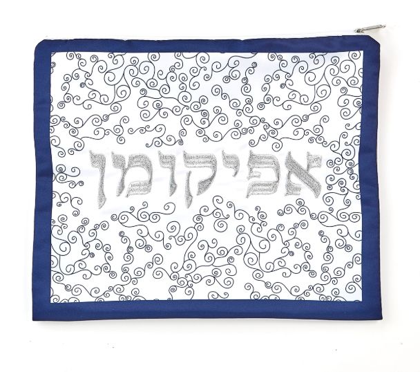 Passover White Curlicues Matzah/Afikomen Cover Set