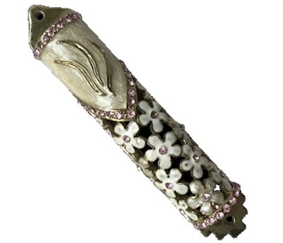 Enamel Jeweled Mezuzah - SM Flower