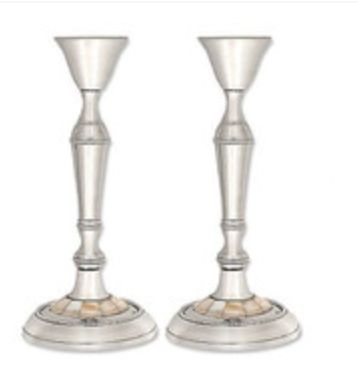 Nickel Plated Candlesticks w/Mother of Pearl