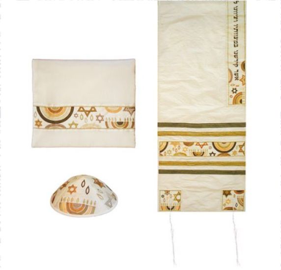 Emanuel Machine Embroidered Tallit Set - Magen David - Brown