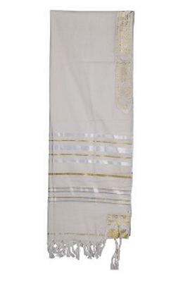 White and Silver Wool Tallit