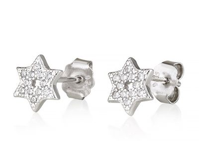 Stl/Slv Star of David Zircon Stone Earrings