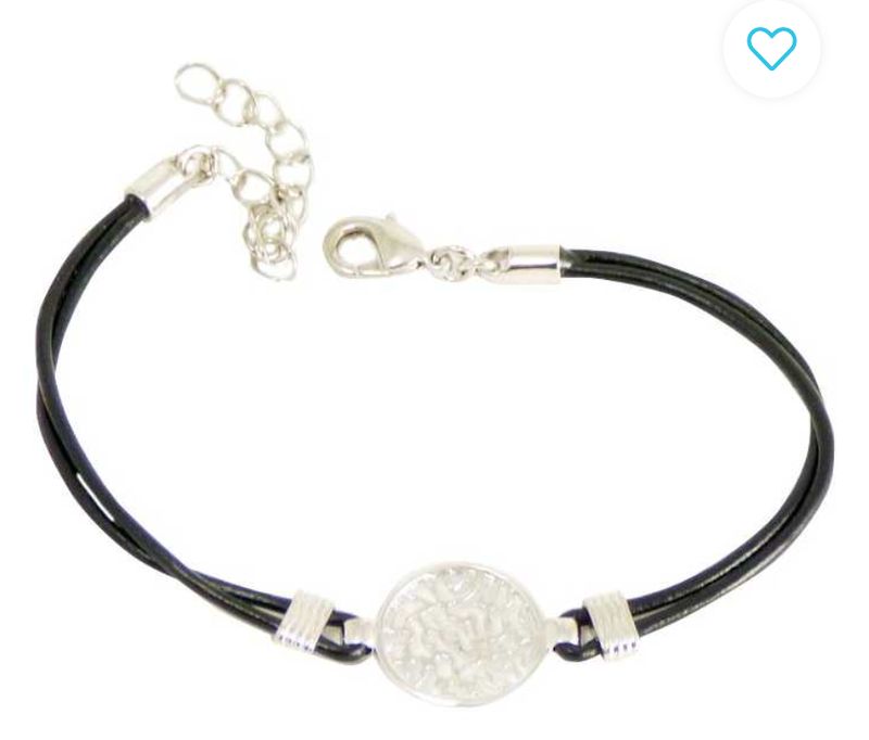 Black Leather Bracelet with Rhodium Plate