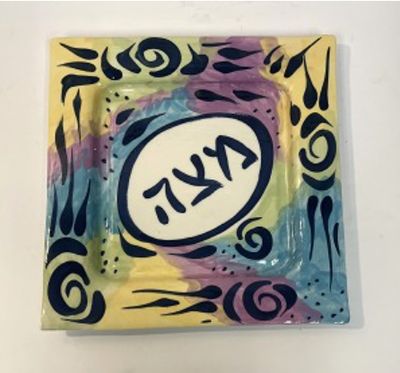 Colorful Hand Made Ceramic Matzah Tray