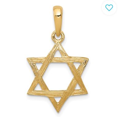 14k Yellow Gold Wood-Grain Textured Star of David Pendant