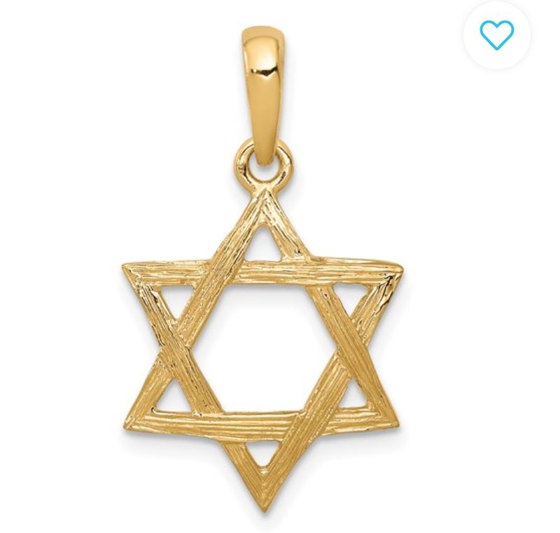 14k Yellow Gold Wood-Grain Textured Star of David Pendant