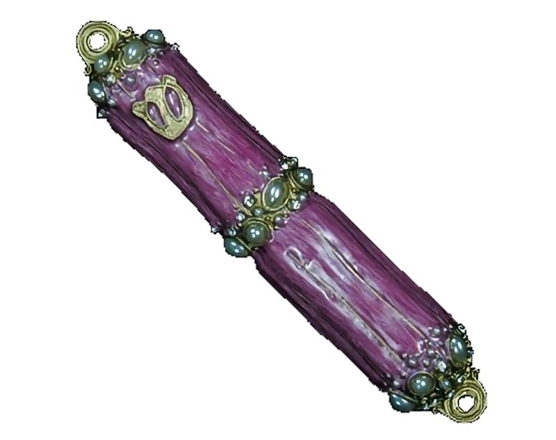 Enamel Jeweled Mezuzah - SM Pink