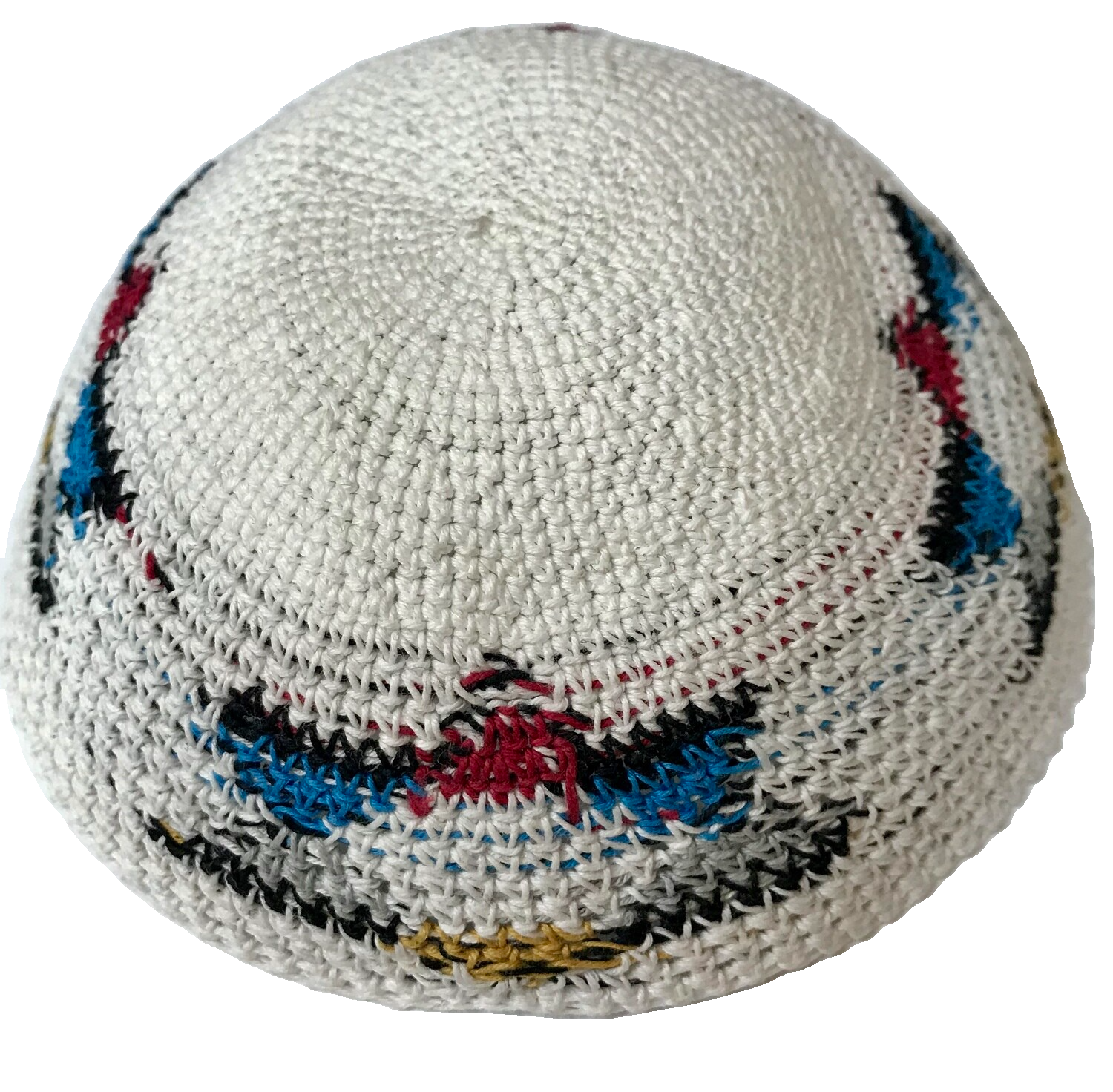 White Knitted Kippah - Multicolor Magen David White Knitted Kippah - Multicolor Magen David