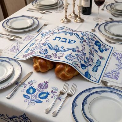 Elegant Fabric Challah Cover with Embroidery