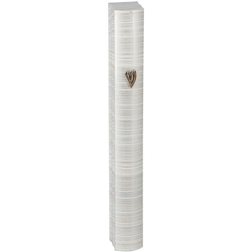 Striped Aluminum Mezuzot - Med White Striped Aluminum Mezuzot - Med White